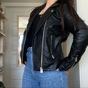 Vegan faux leather moto jacket